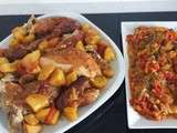 Poulet fermier des landes, pommes grenailles et piperade