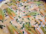 Omelette aux fleurs de courgettes, menthe, chèvre frais