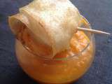 Verrine de potimarron au lait de coco, brick de crevette marinée