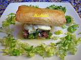 Friand asperge- porc fumé, salade mozarella- asperge- cornichon