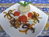 Mousseline de crevettes, poivrons, coulis tomate et piquillos