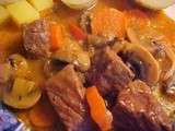 Boeuf stroganoff braisé au four au poivron, carottes et champignons