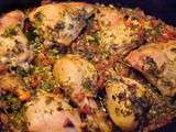 Cuisses de poulet à la coriandre, oignons verts, tomates et ail