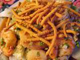Délicieux pétoncles et crevettes à la vinaigrette au gingembre et à l'ail