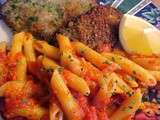 Escalopes de veau panure légère, penne sauce tomate et herbes