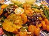 Menu 3 services:Soupe aux carottes à la portugaise,boulettes de boeuf sauce aux clémentines,gâteau blanc/glaçage sucre à la crème