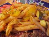 Penne sucrés-vinaigrés au courgette, au poivron et aux champignons