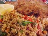 Salade de riz et poivrons rouges, vinaigrette délicieuse au sésame