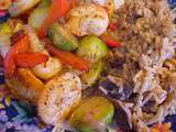 Sauté de crevettes et de choux de Bruxelles