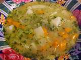 Soupe aux poireaux, pommes de terre, carotte et cerfeuil de ma mère