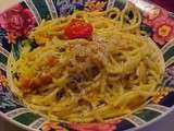 Spaghetti aux tomates confites et aux crevettes à l'ail Viviane