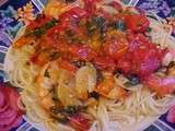 Spaghettini sauce aux tomates fraîches, aux crevettes et au vinaigre balsamique