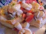 Vol-au-vent aux fruits de mer, sauce à la crème et au vin blanc