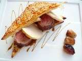 Croustillant de filet mignon de porc, foie gras, échalotes confites et réduction de Pedro Ximenez (Jerez)