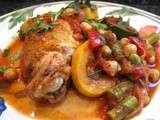 Ragoût de poulet aux légumes de printemps et pois chiches à la marocaine