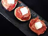 Bouchées de figues, fêta et jambon cru