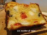 Cake aux poivrons, feta et olives noires