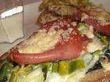 Bruschettas de poireaux, jambon de parme à la sauce parmesan