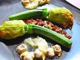 Fleurs de courgette au tourteau, tomates séchées et coques citronnées