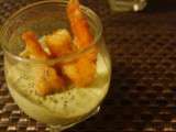 Verrine de fromage frais aux herbes aromatiques et sa tempura de crevette