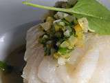 Dos de cabillaud en infusion de langoustines et sa vinaigrette chermoula