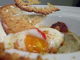 Oeuf à 63C°,artichauts violets en pommade,huile et crumble de chorizo