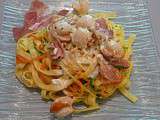 Tagliatelles aux 2 légumes poêlées au speck et st jacques citronné