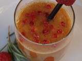 Soupe froide de Melon/Nectarine jaune au Romarin et au miel, éclats de framboises