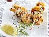 Brochettes de crevettes et saint jacques marinées pour le défi “apéro gourmand”