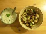 Chou Fleur et pommes de terre roties, sésame et tofu fumé grillé & petite sauce citronnée