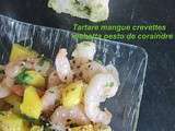 Salade mangue crevettes ciabatta pesto de coriandre