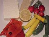Courgettes et radis blanchis, coulis de poivron