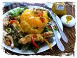 Tomate ananas au poulet & poivrons confits, vinaigrette au curry de Madras