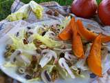 Salade de Friseline, potimarron grillé, champignons et noix
