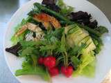 Salade de crevettes, radis, asperges et rubans de courgettes