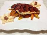 Filet de Daurade en Ecailles de Chorizo et Compotée de Poivrons