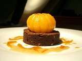 Mandarine sautée au Grand Marnier sur brownie chocolat noir et noix