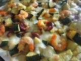 Tarte crevettes,courgettes,chorizo,mozzarella au curry