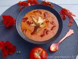 Gaspacho 100% tomates, croûton à l'ail et chorizo grillé