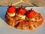 Bruschetta jambon blanc, chèvre et tomates cerises