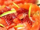 Tomates farcies aux fraises, SiROP vanille et citron vert