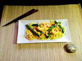 Noodles aux crevettes et asperges sauce coco curry