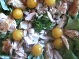 Salade poulet, tomates cerises, champignons et piment vert