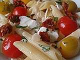 Salade de pates ensoleillee au velours de vinaigre aux agrumes