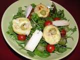 Salade de mesclum coeurs d'artichauts gratines au munster