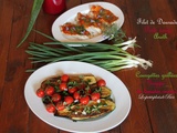 Filets de daurade au pesto rouge et aneth et courgettes grillées aux tomates cerises