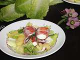 Salade tiède : romaine, pommes de terre et œufs durs lardés