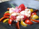 Salade de langoustines aux framboises et sa vinaigrette au citron vert et pépins de tomates