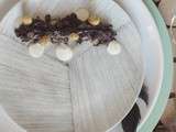 Boudin noir et asperges blanches, rhubarbe confite