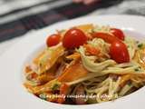 Spaghetti aux légumes et au jambon, sauce moutarde